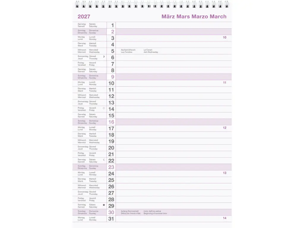 Calendrier mural mensuel bloc 11 2026