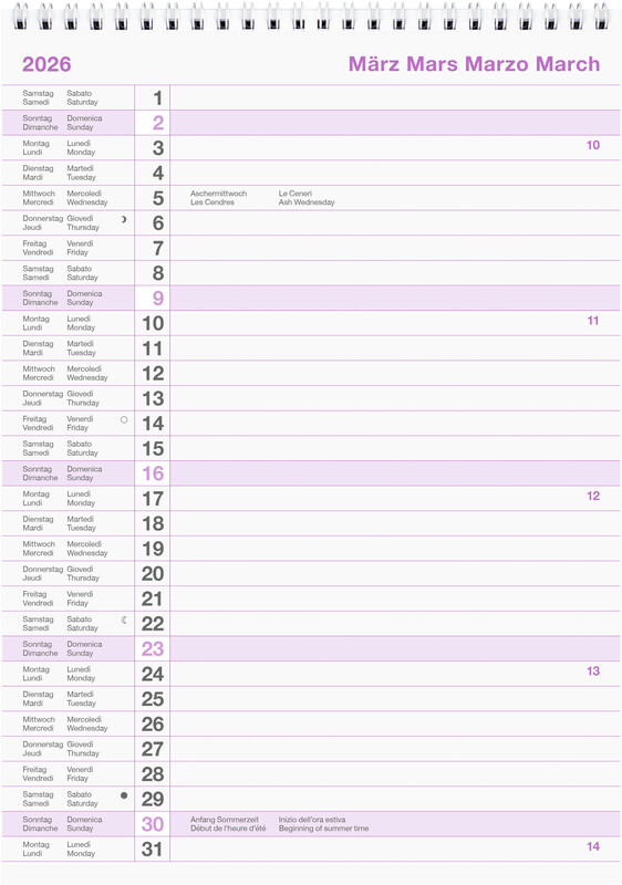 Calendrier mural mensuel bloc 11 2026