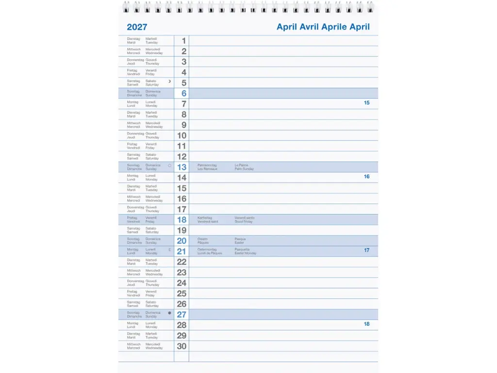 Calendrier mural mensuel bloc 11 2026
