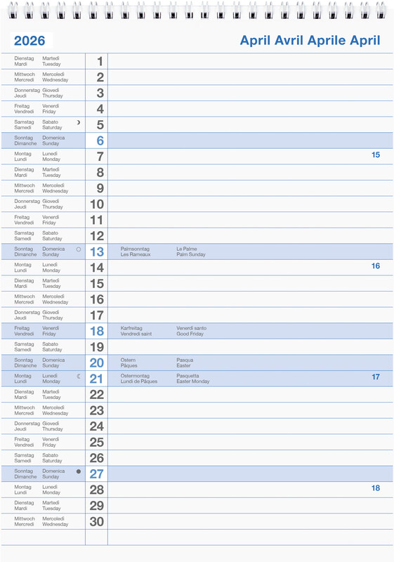 Calendrier mural mensuel bloc 11 2026