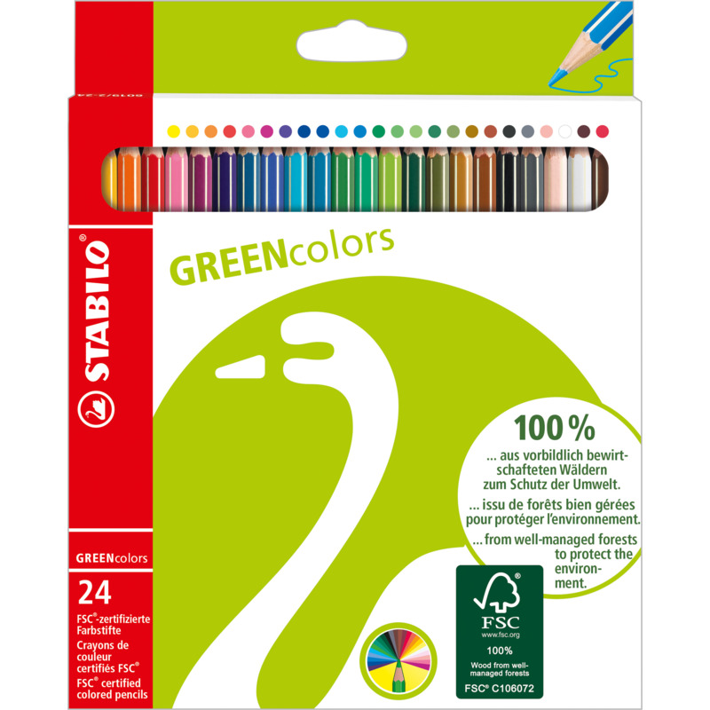 Crayons couleur Stabilo GREENcolors 24 pièces