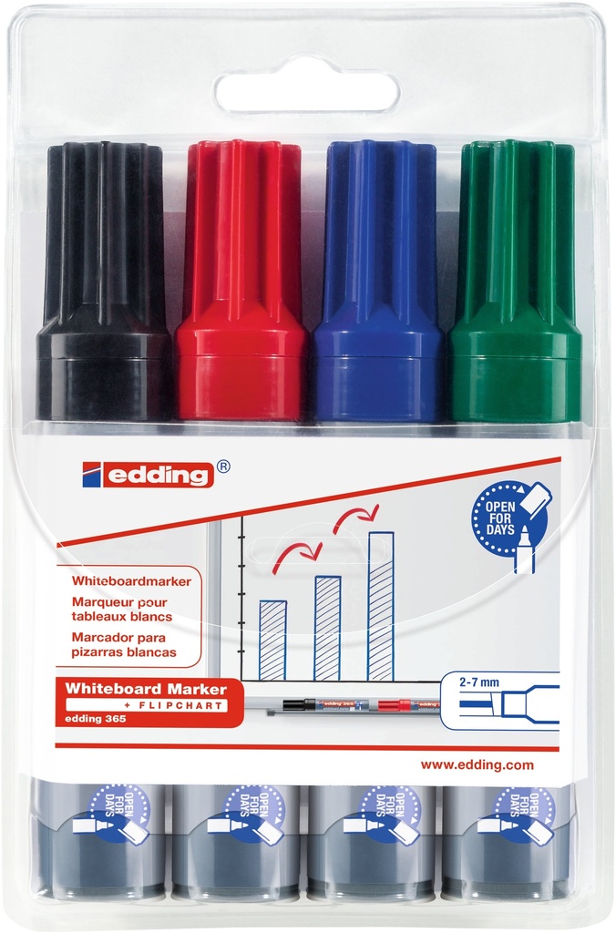 Marqueurs edding 365, assortiment de  4 couleurs