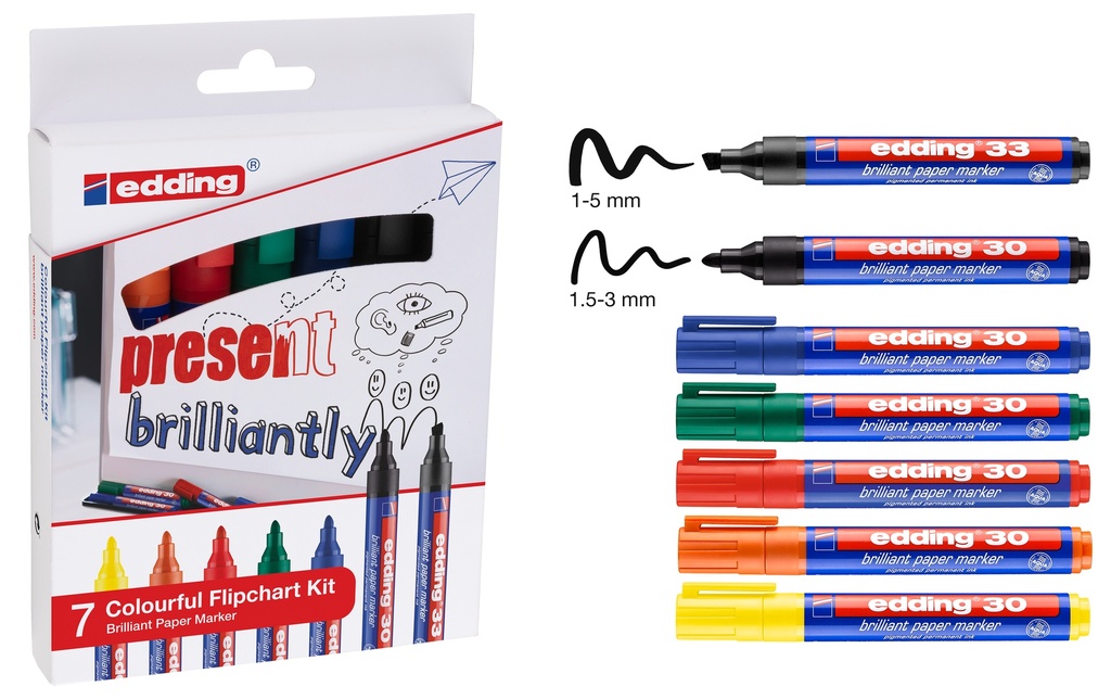 Flipchartset edding 30 / 33, 7 Stück assortiert