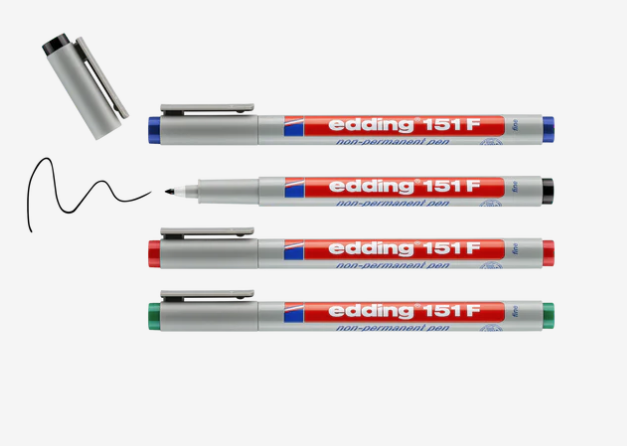 Marqueur Edding 151F OHP solubles, assort. 4 couleurs