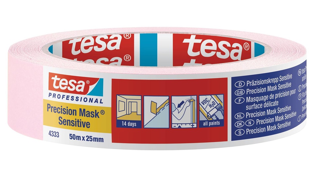 Ruban masquage tesa® Sensitiv rose 25 m : 25 mm