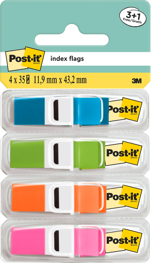 ​Index Post-it 12x45 mm 4 couleurs fluo