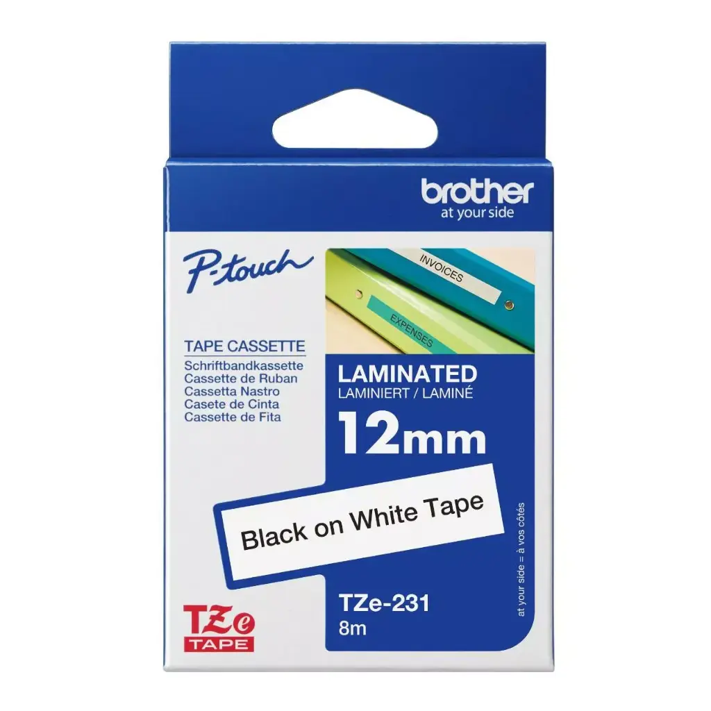 Farbband für Brother Beschriftungsgerät TZe-231 Band 12 mm weiss / Schrift schwarz