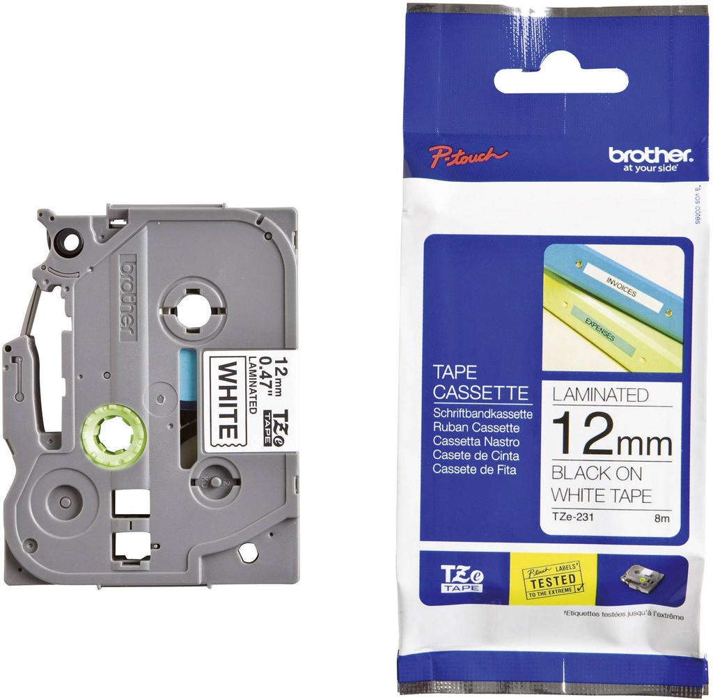 Ruban pour étiqueteuse Brother TZe-231 bande 12 mm  blanc / caractère noir