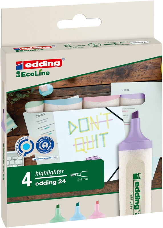 Surligneurs edding 24 EcoLine, assortiment 4 couleurs pastel