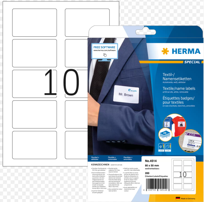 Namens- /Textiletiketten Herma 4514 80 x 50mm