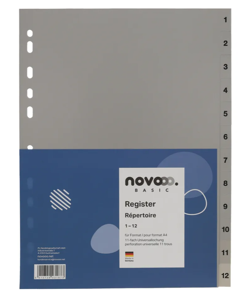 Répertoire A4 numéro de 1-12 en polypropylène