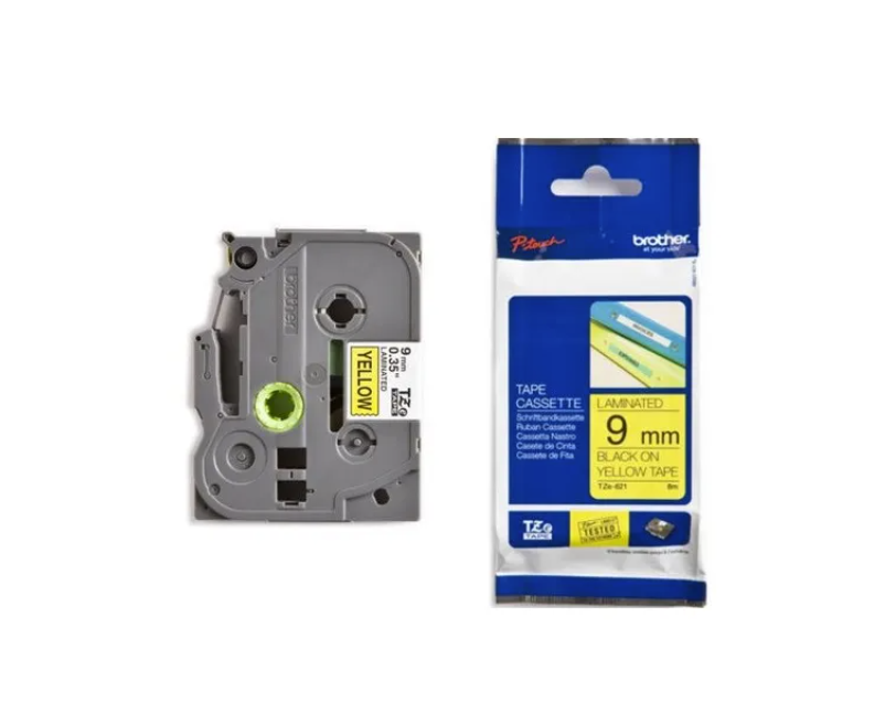 Ruban pour étiqueteuse Brother TZe-621  bande 9 mm  jaune / caractère noir