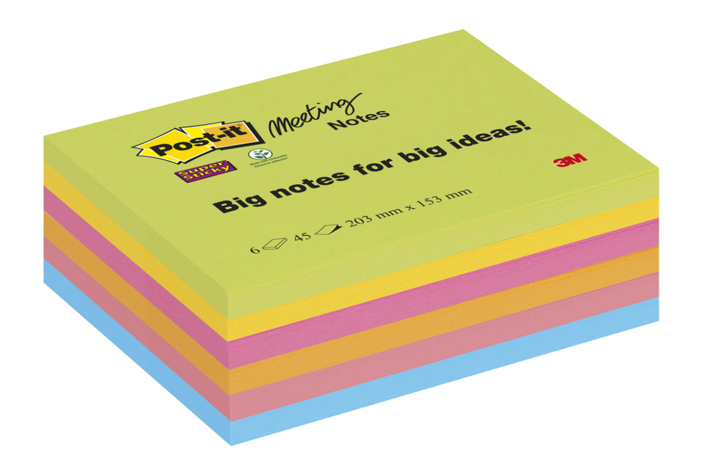 ​Post-it Super Sticky 20.3 cm x 15.3 cm, 6 blocs