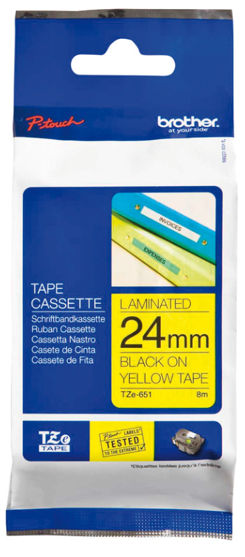 Farbband für Brother Beschriftungsgerät TZe-651 Band 24 mm gelb / Schrift schwarz