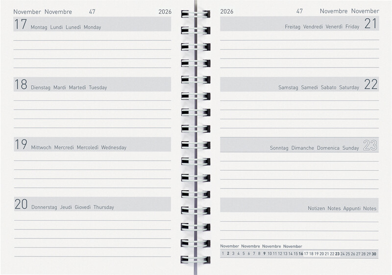 ​Agenda de poche Memento, Wire-O 2026, contenue de rechange