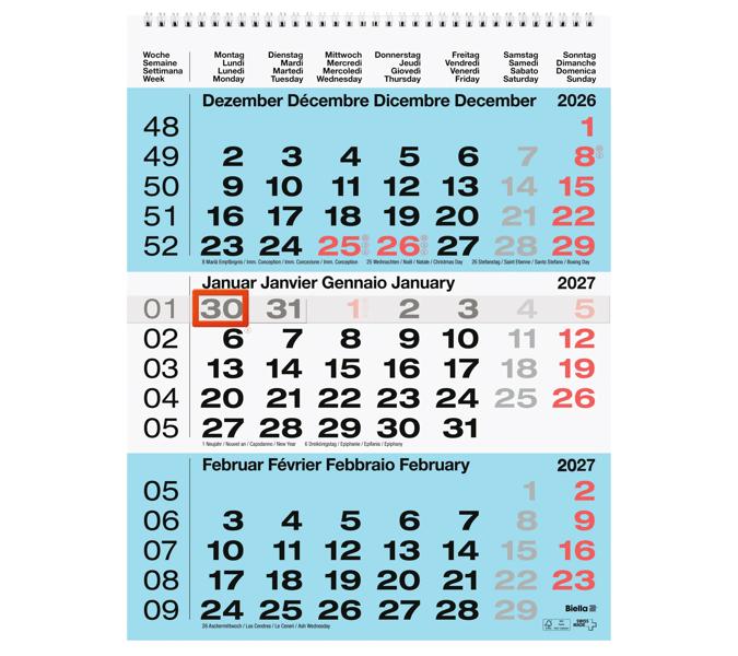 Wandkalender 3-monatig 2027