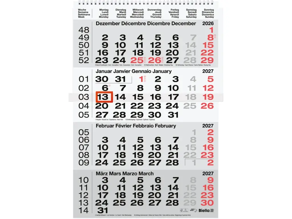 Wandkalender 4-monatig 2027