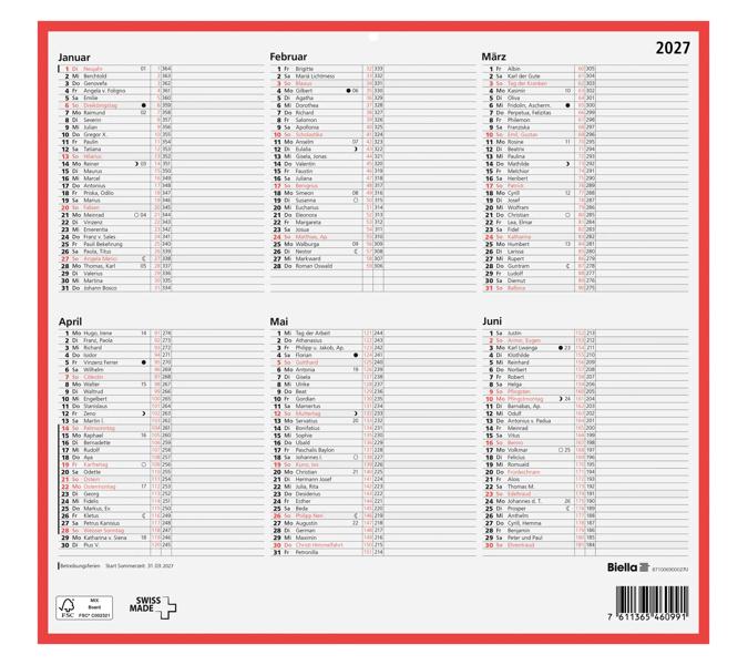 Calendrier tableau 32 x 29,7 cm 2027
