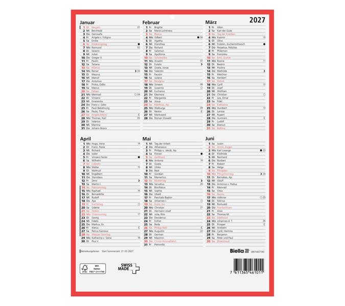 Calendrier tableau A4 21 × 29,7 cm 2027