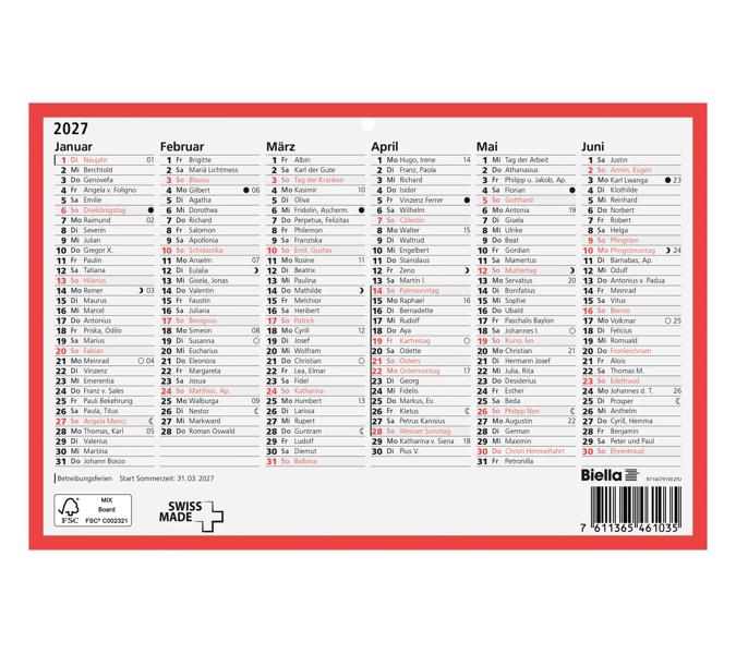Calendrier tableau A5 23,5 × 15,5 cm 2027