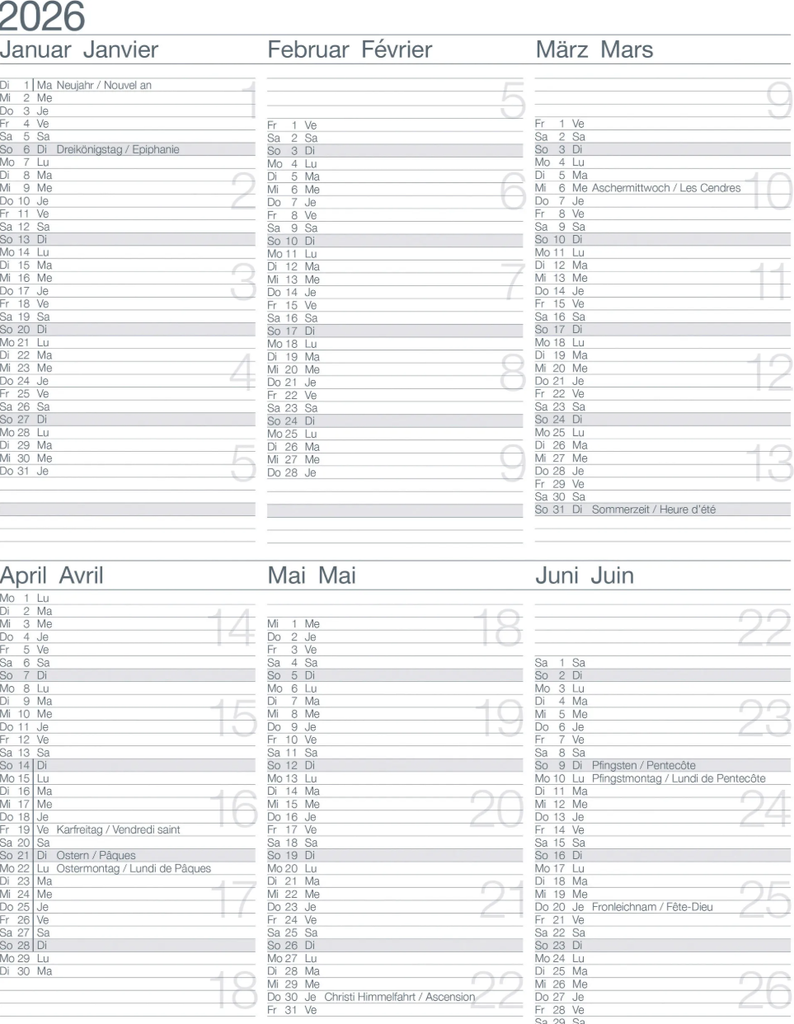 Calendrier de table A4 2026