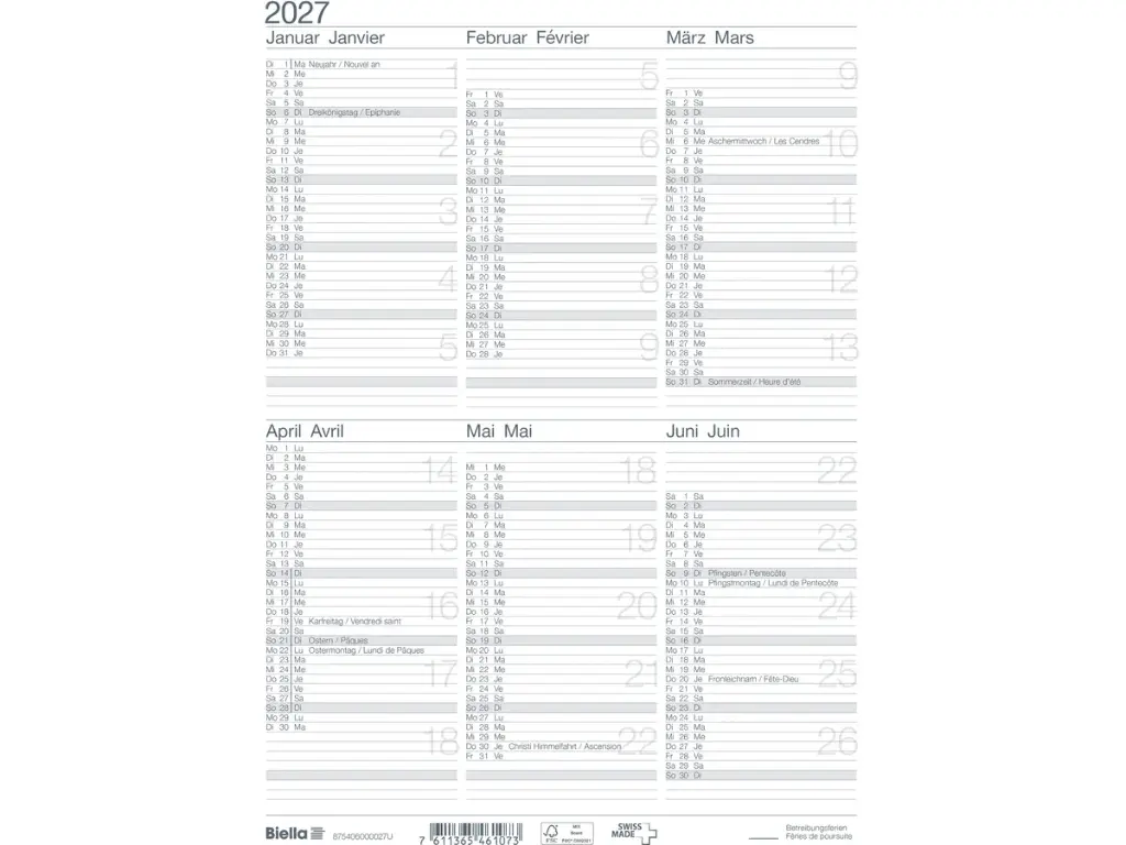 Calendrier de table A4 2027