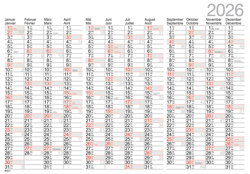 Tableau de planning annuels 98 × 68 cm 2027