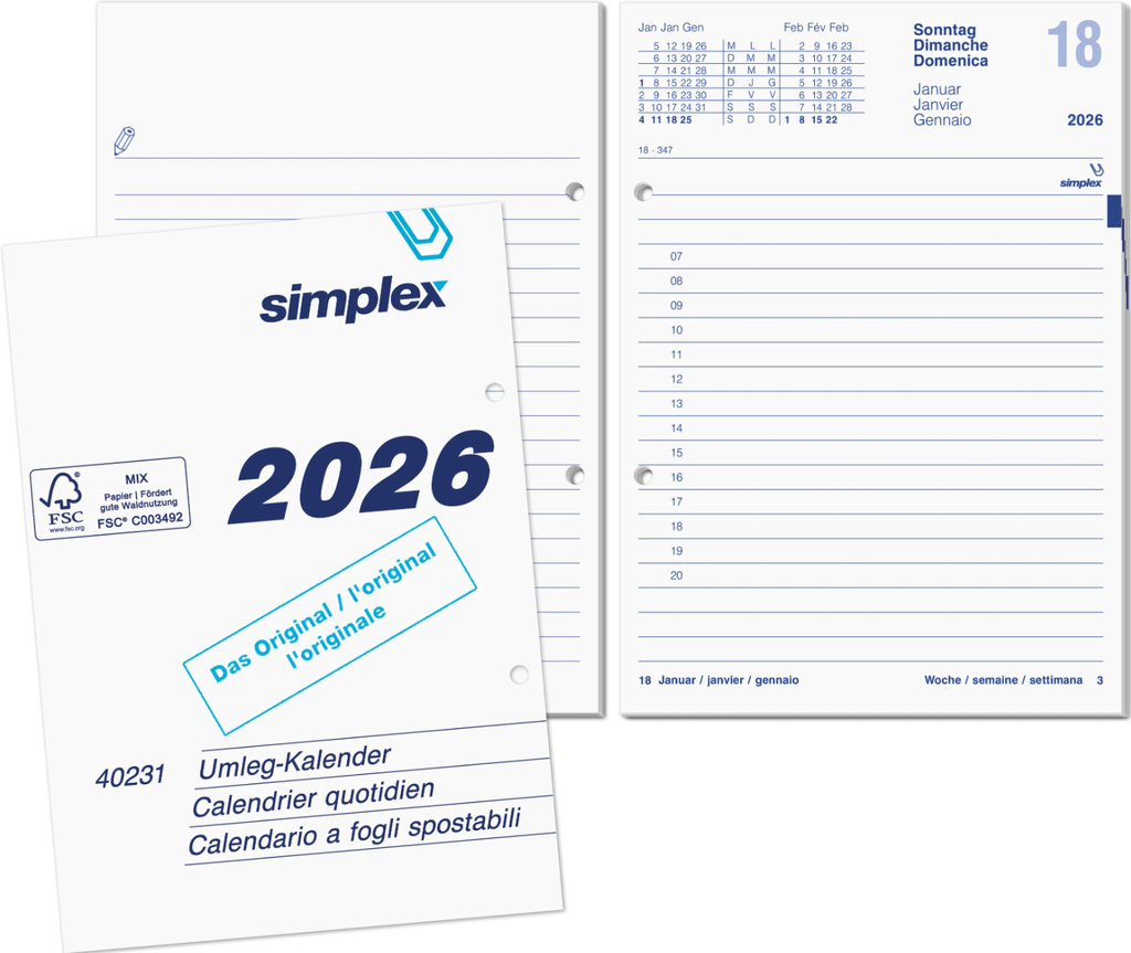 Calendrier SIMPLEX 40231, recharge 2026