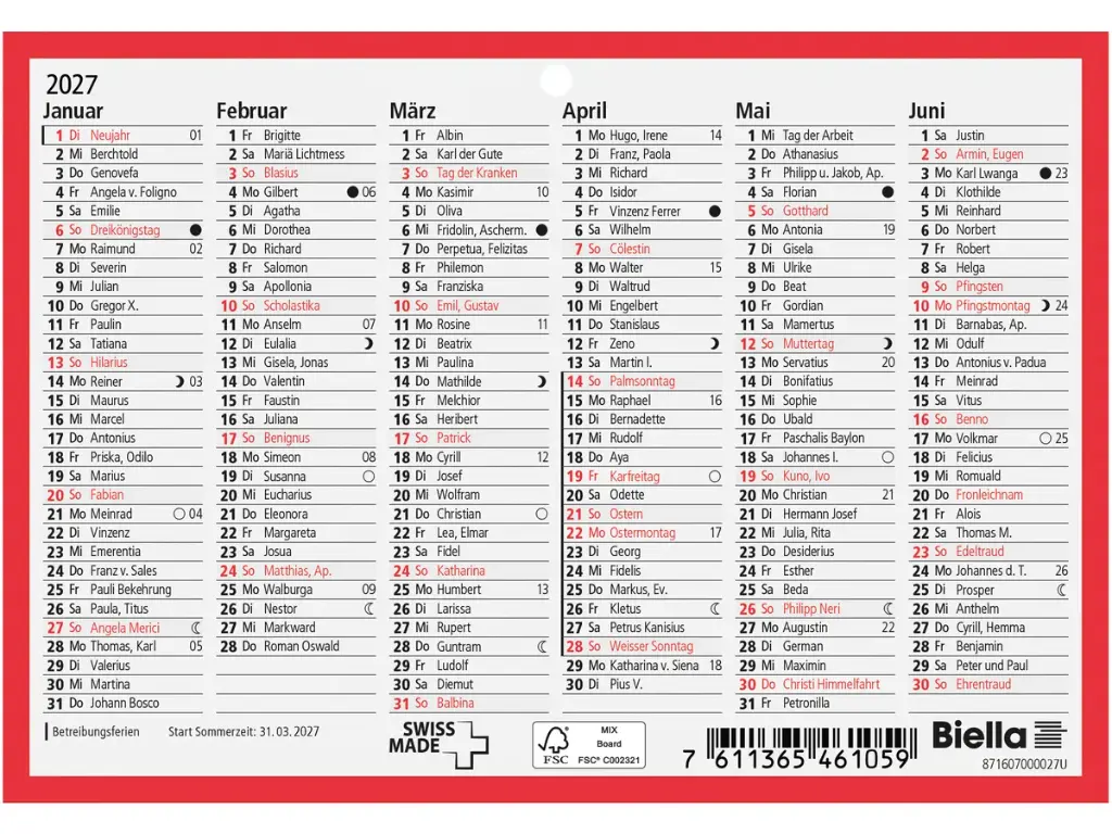 Tafelkalender 16,5 x 11,5 cm 2027 (DE)