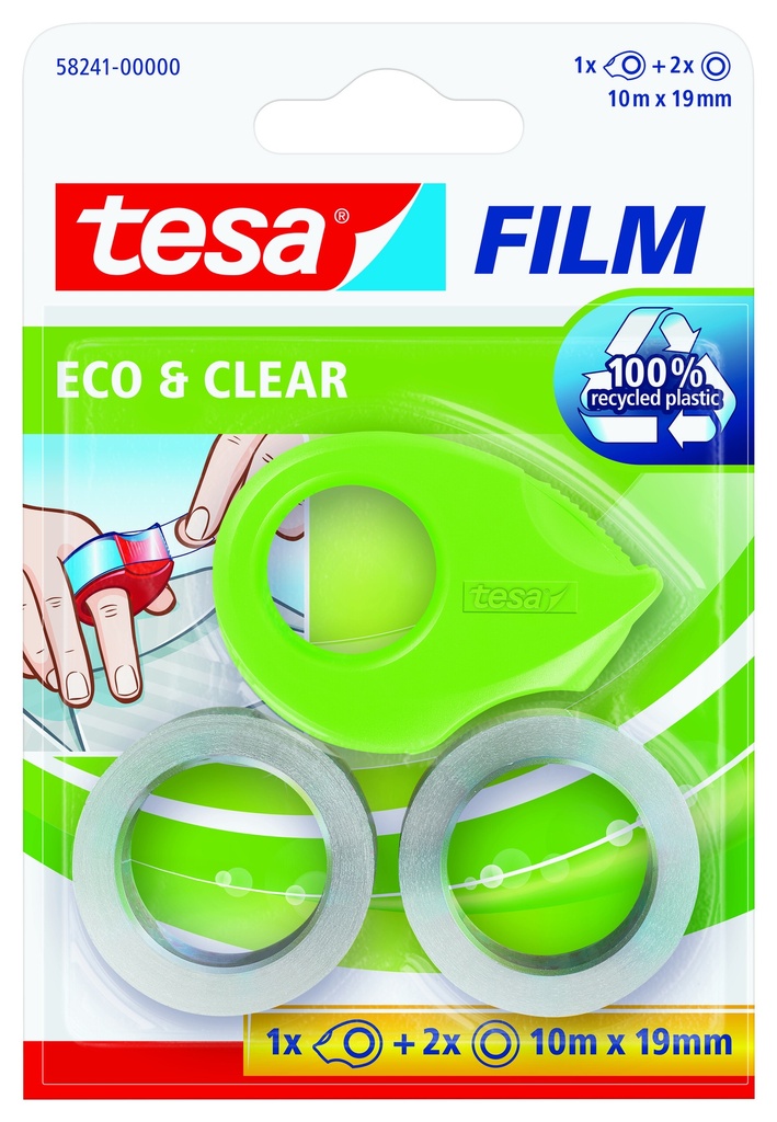 Abroller mini tesa® eco&lear 10 m : 19 mm mit 2 Rollen