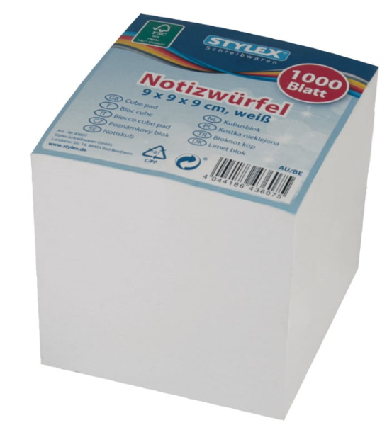 Notizblock, 1000 Blatt, 90 x 90 mm, weiß