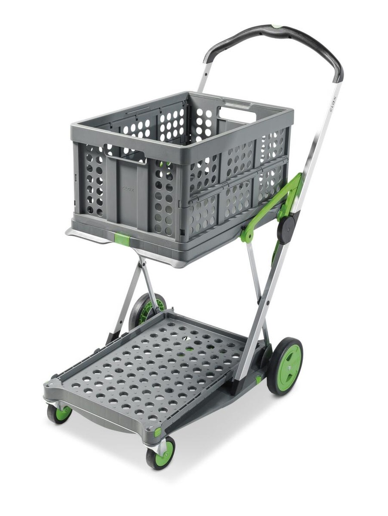 Chariot pliable CLAX, y compris boîte pliante, force 60 kg, 2 plateaux