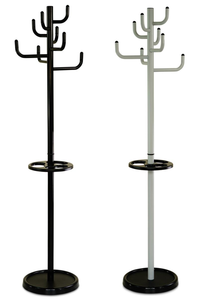Garderobenständer mit Schirmhalter, mit 8 Haken, grau