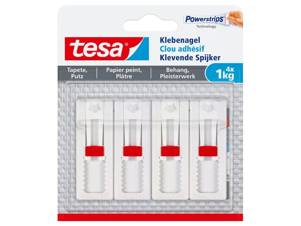 Clou adhésif réglable tesa® pour papier peint et plâtre (4 × 1 kg)