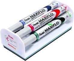 Marqueurs Pentel Maxiflo, assortiment 4 couleurs + effaceur magnétique
