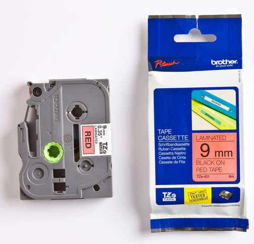 [CS827230] Ruban pour étiqueteuse Brother TZe-421  bande 9 mm  rouge / caractère noir