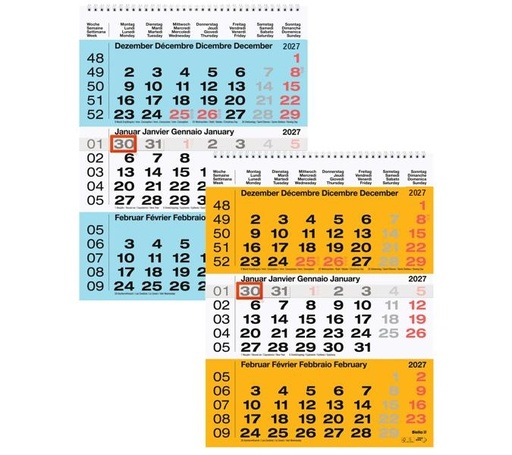 Calendrier mural 3 mois 2027
