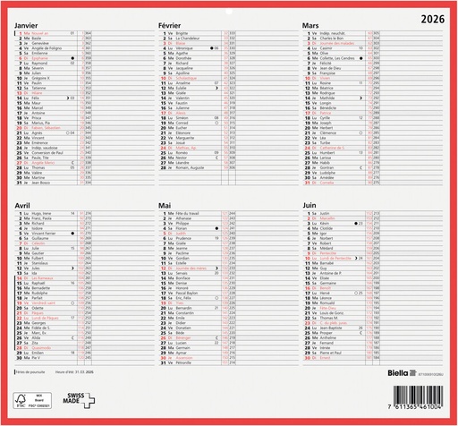 Calendrier tableau 32 x 29,7 cm 2026