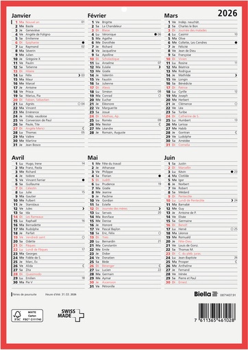 Calendrier tableau A4 21 × 29,7 cm 2026