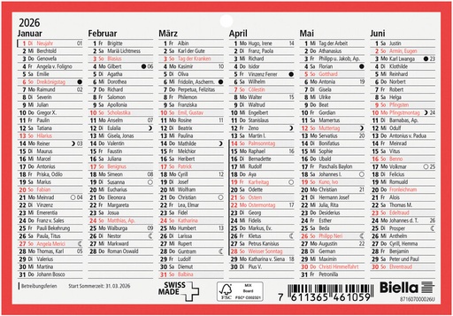 [AG480107] Calendrier tableau 16,5 x 11,5 cm 2026 (DE)