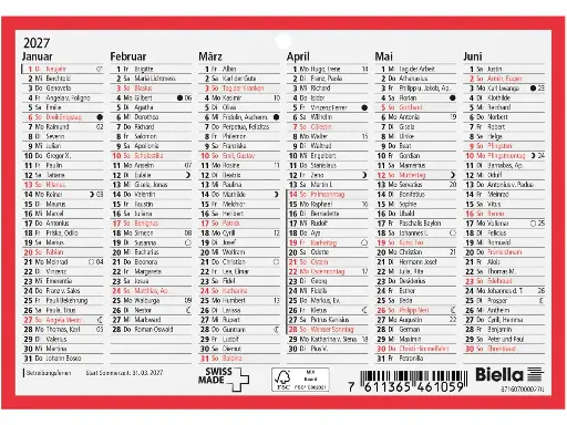 [AG480107] Calendrier tableau 16,5 x 11,5 cm 2027 (DE)