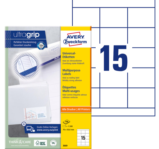 [CS753578] Etiquettes Avery Zweckform 70 x 50.8 mm 3669 (15 par page)
