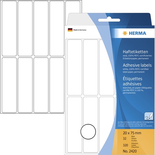 [CS433480] Etiquettes Herma 2420 20 x 75 mm (320 étiquettes) 