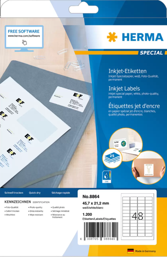 [CS6500283] Etiquettes  HERMA 8864 spécial 45,7 x 21,2 mm blanc (48 par page) 